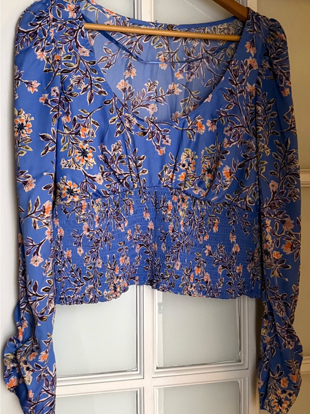 Women’s Free People Blue Floral Smocked Waist Blouse Size M-L